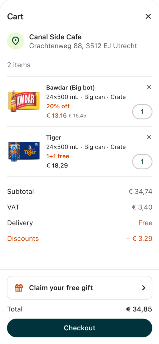 Redesigned cart showing applied promotions and bonus products