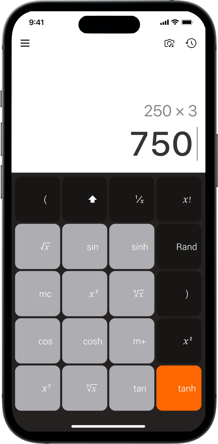 Calculator showing 250 × 3 = 750