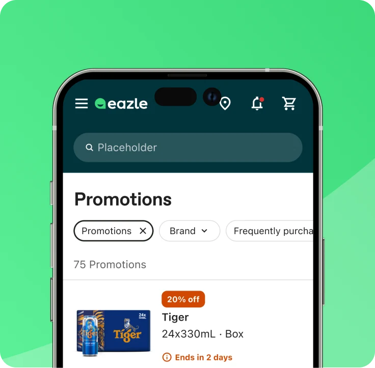 Eazle promotions platform shown on an iPhone