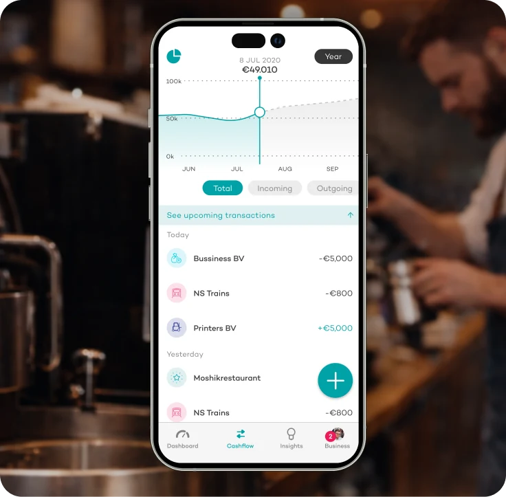 Rabobank small-business finance app shown on an iPhone