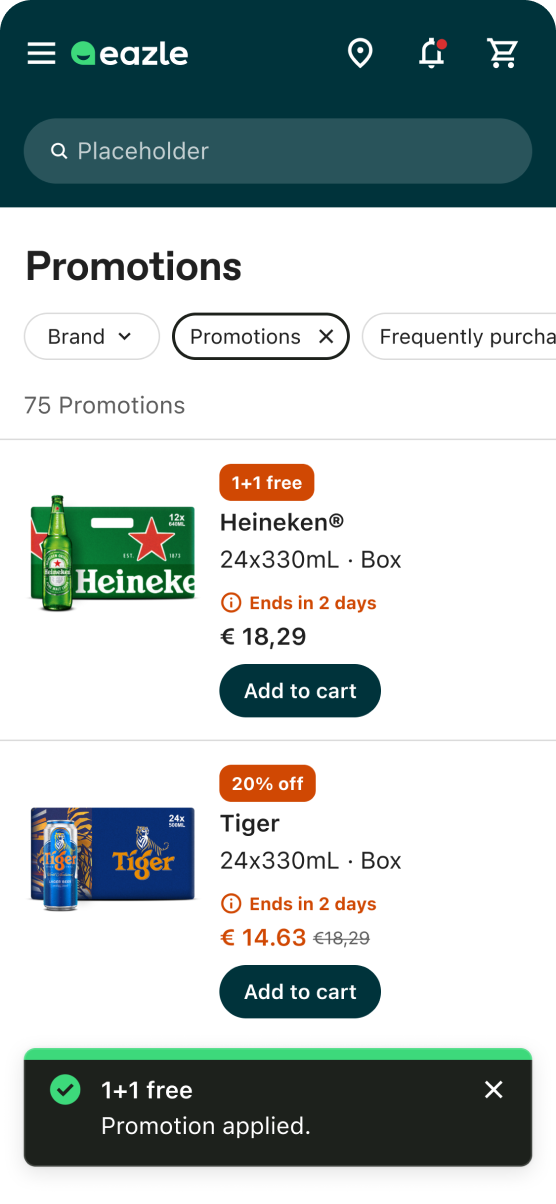 Redesigned product listing with a Promotions filter and clear offer labelling