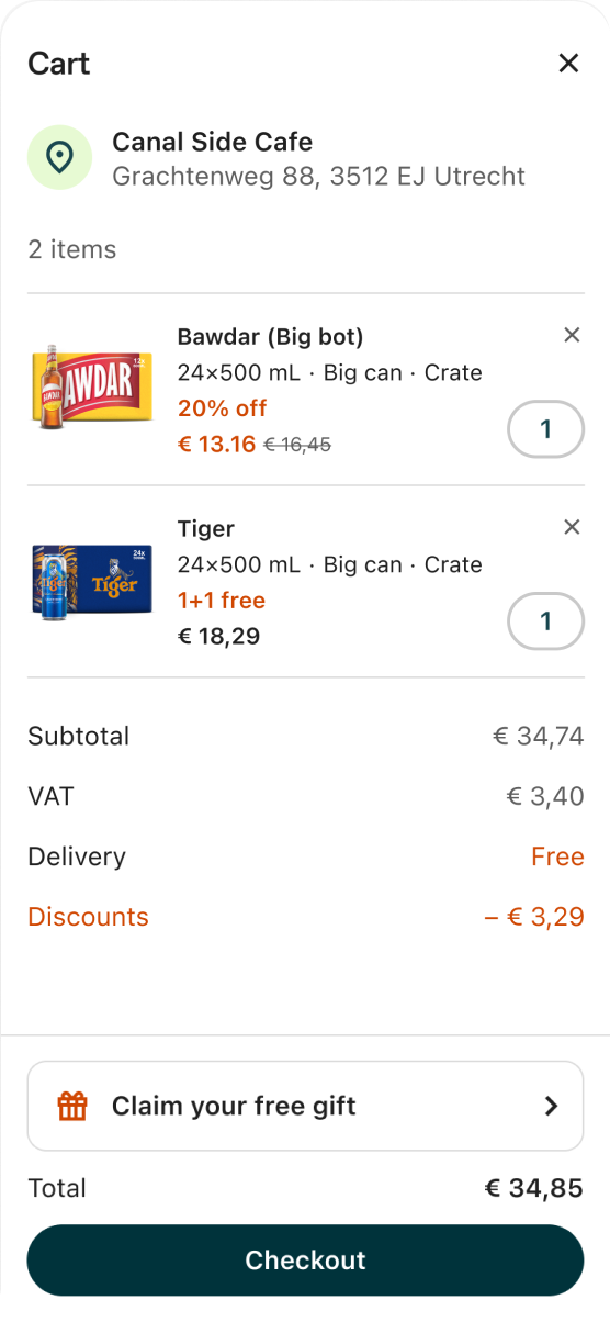 Redesigned cart showing applied promotions and bonus products